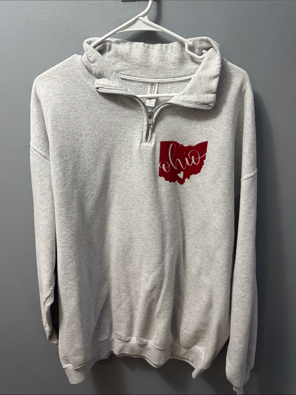 Women’s Gray Quarter-Zip Pullover Sweatshirt with Red Ohio Graphic